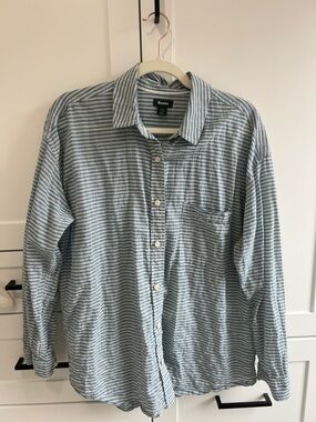 Roots Women’s Light Blue/green and White Striped Button-Down Shirt